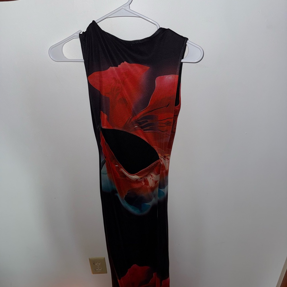 White Fox Elegant Red and Black Flower Women's Dress